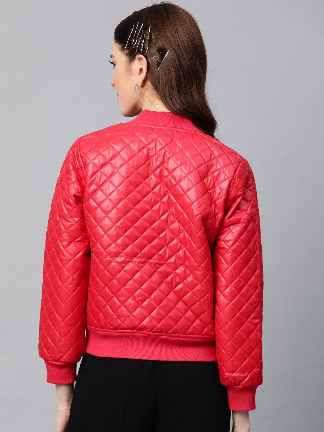 Women's Red Quilted Bomber Jacket