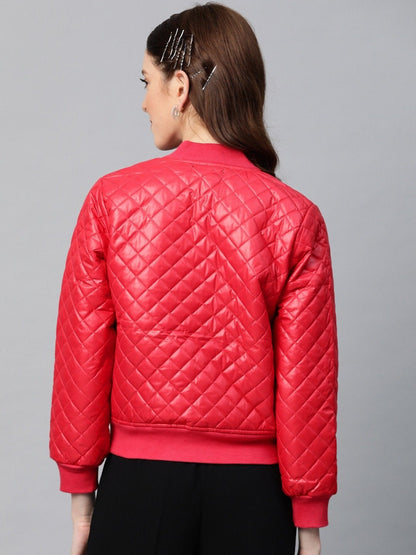 Women's Red Quilted Bomber Jacket