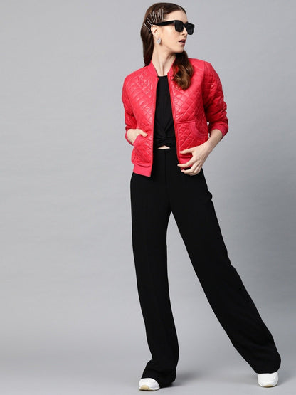 Women's Red Quilted Bomber Jacket