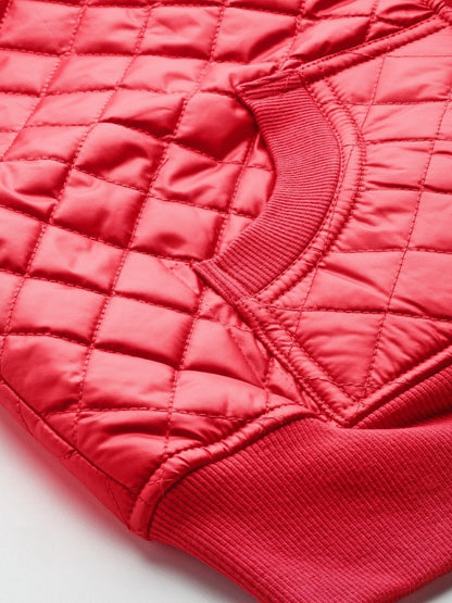 Women's Red Quilted Bomber Jacket