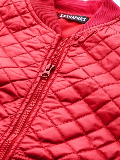 Women's Red Quilted Bomber Jacket