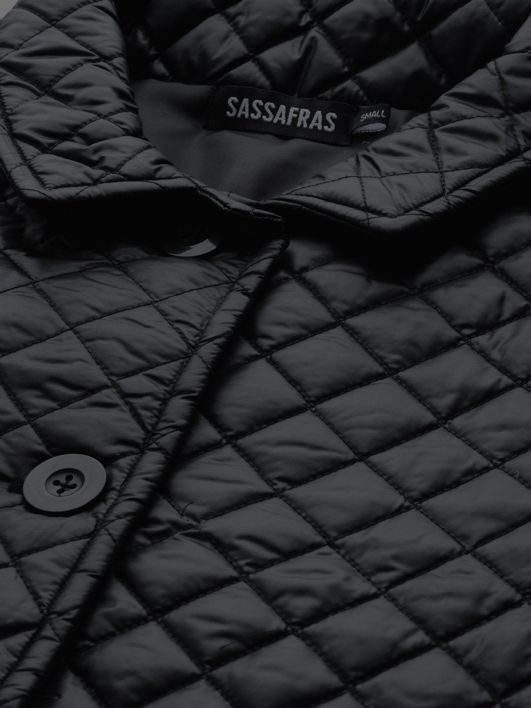 Women's Black Collared Quilted Puffer Jacket