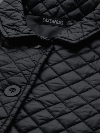 Women's Black Collared Quilted Puffer Jacket