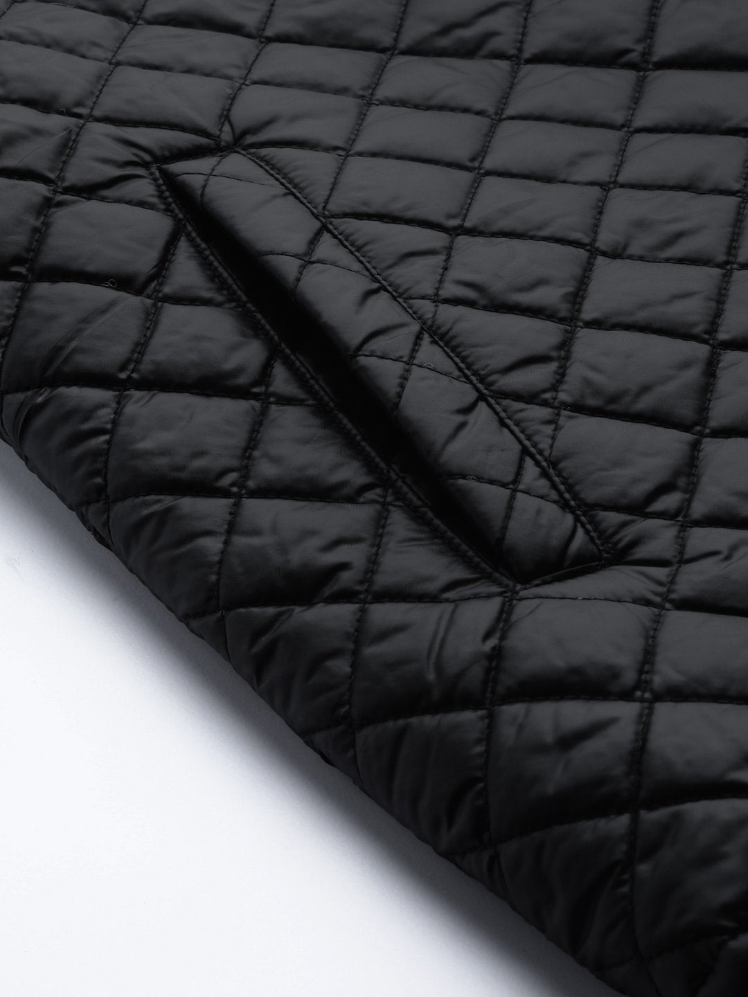 Women's Black Collared Quilted Puffer Jacket