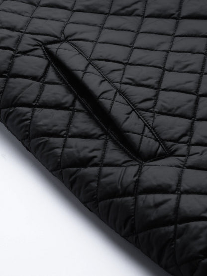 Women's Black Collared Quilted Puffer Jacket
