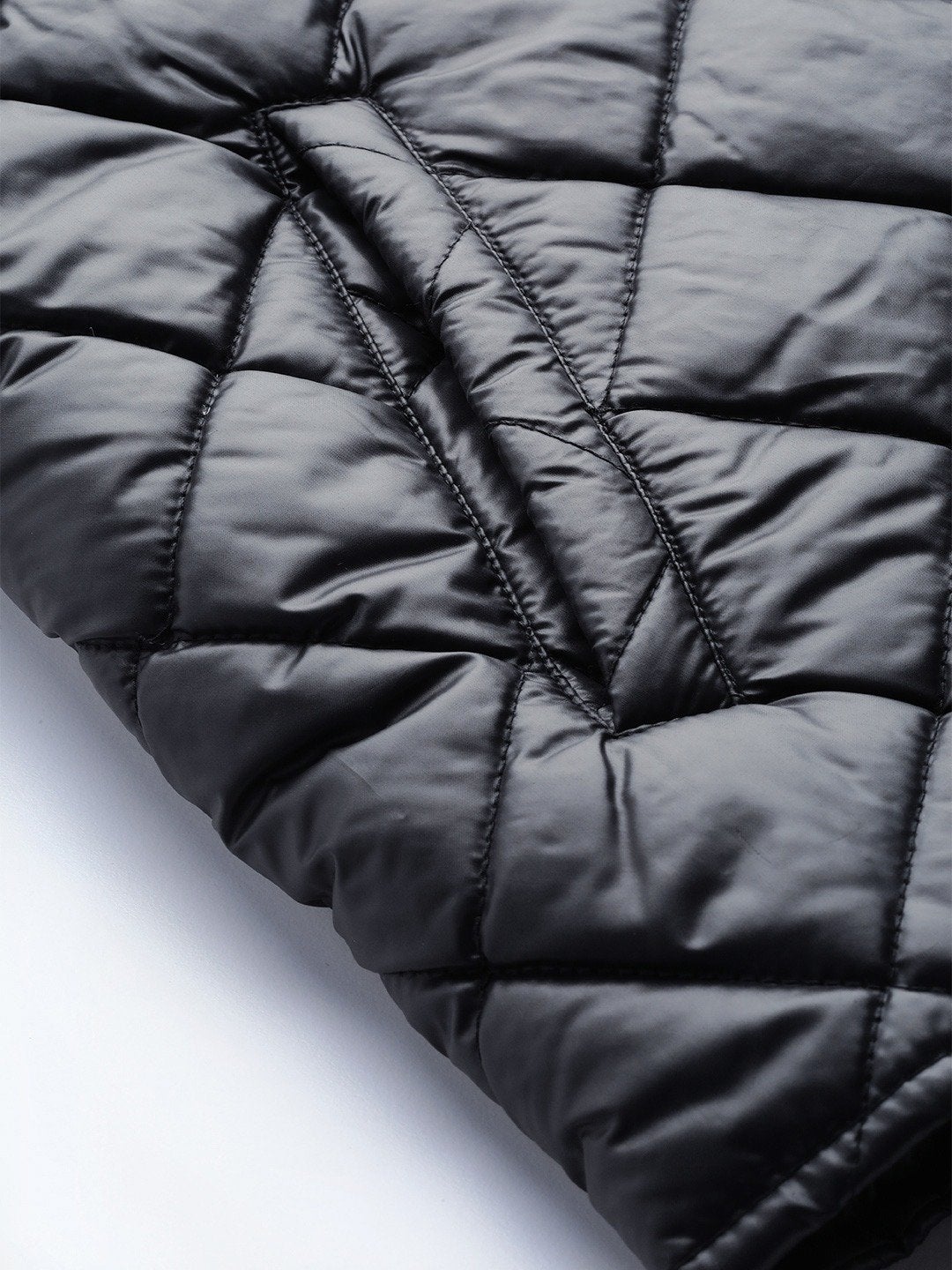 Women's Black Front Snap Button Quilted Puffer Jacket