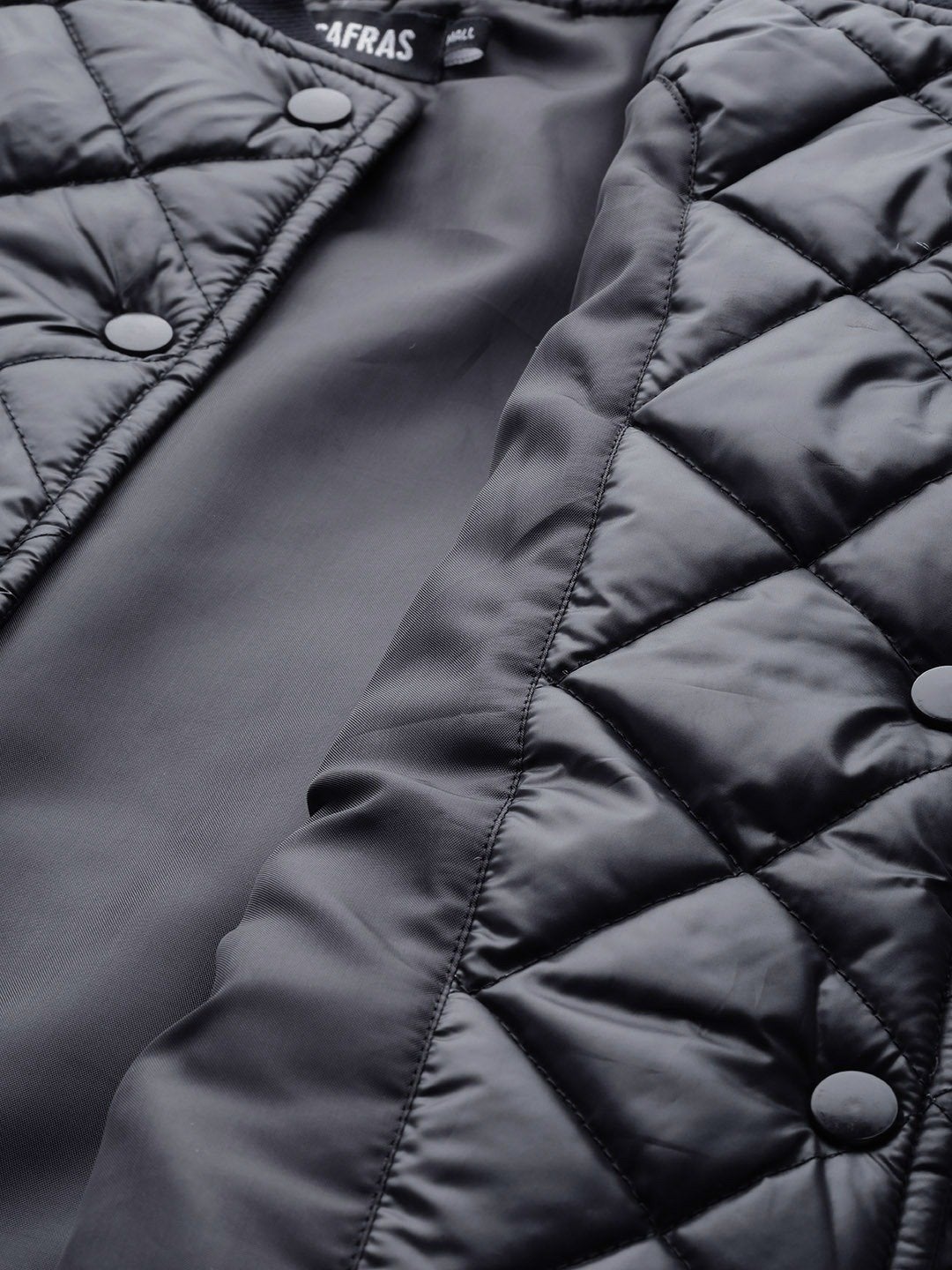 Women's Black Front Snap Button Quilted Puffer Jacket
