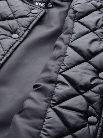 Women's Black Front Snap Button Quilted Puffer Jacket
