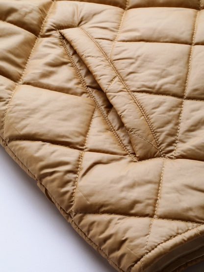 Women's Khaki Front Snap Button Quilted Puffer Jacket