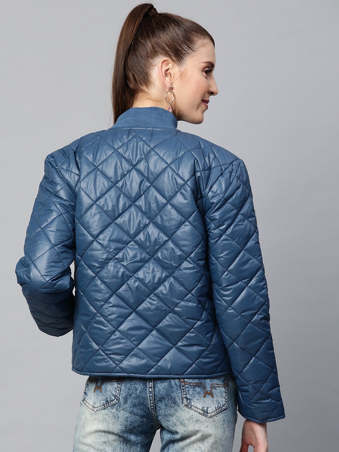 Women's Teal Front Snap Button Quilted Puffer Jacket