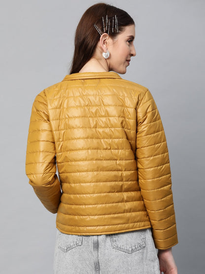 Women's Mustard Zip-Pocket Quilted Puffer Jacket