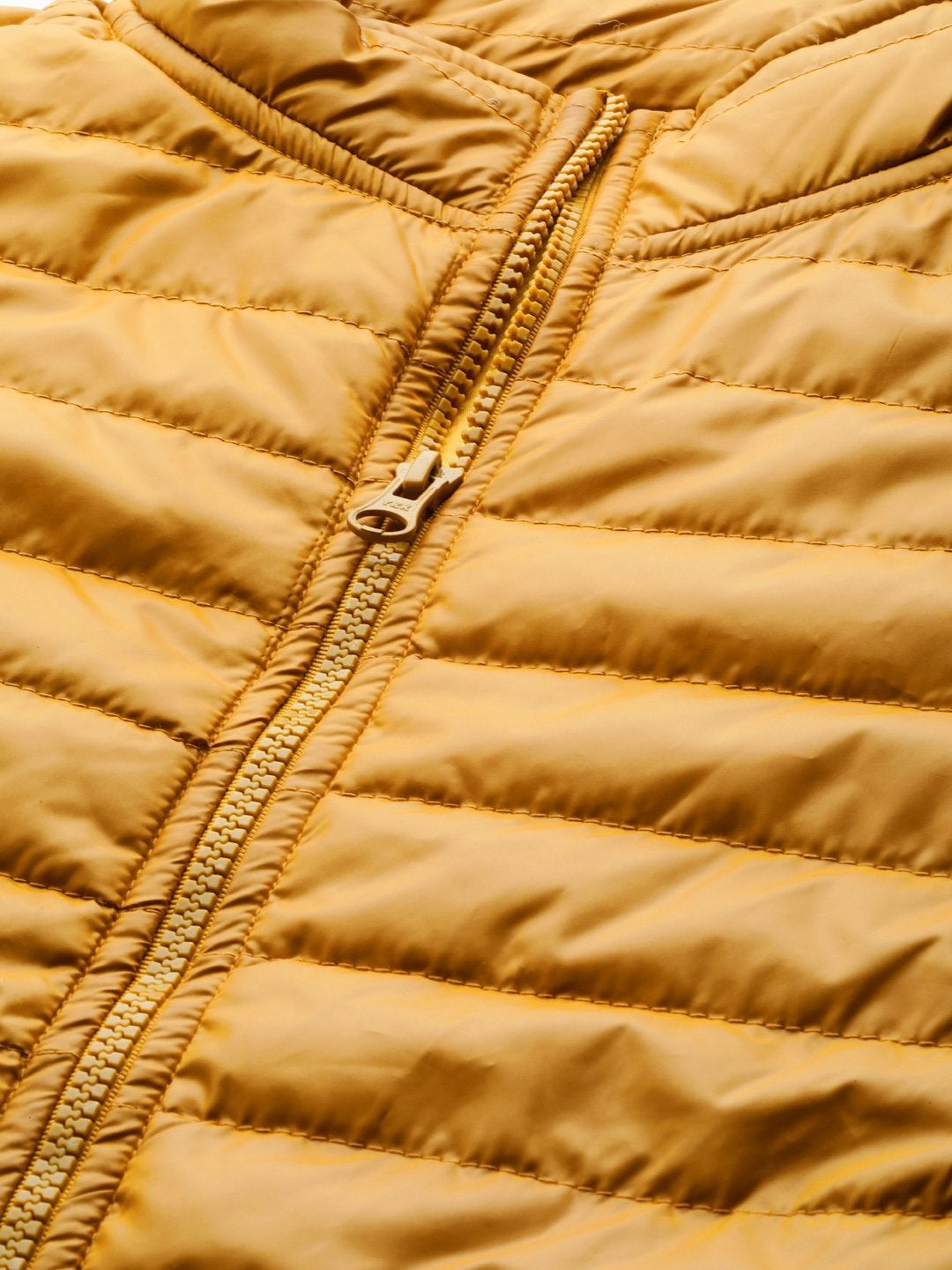 Women's Mustard Zip-Pocket Quilted Puffer Jacket