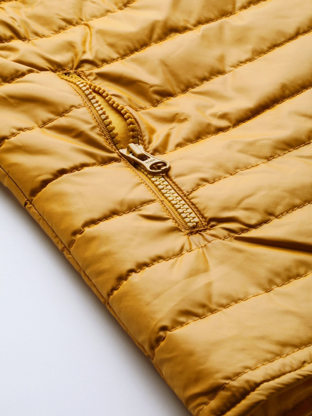 Women's Mustard Zip-Pocket Quilted Puffer Jacket