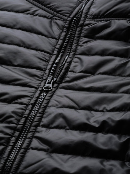 Women's Black Zip-Pocket Quilted Puffer Jacket