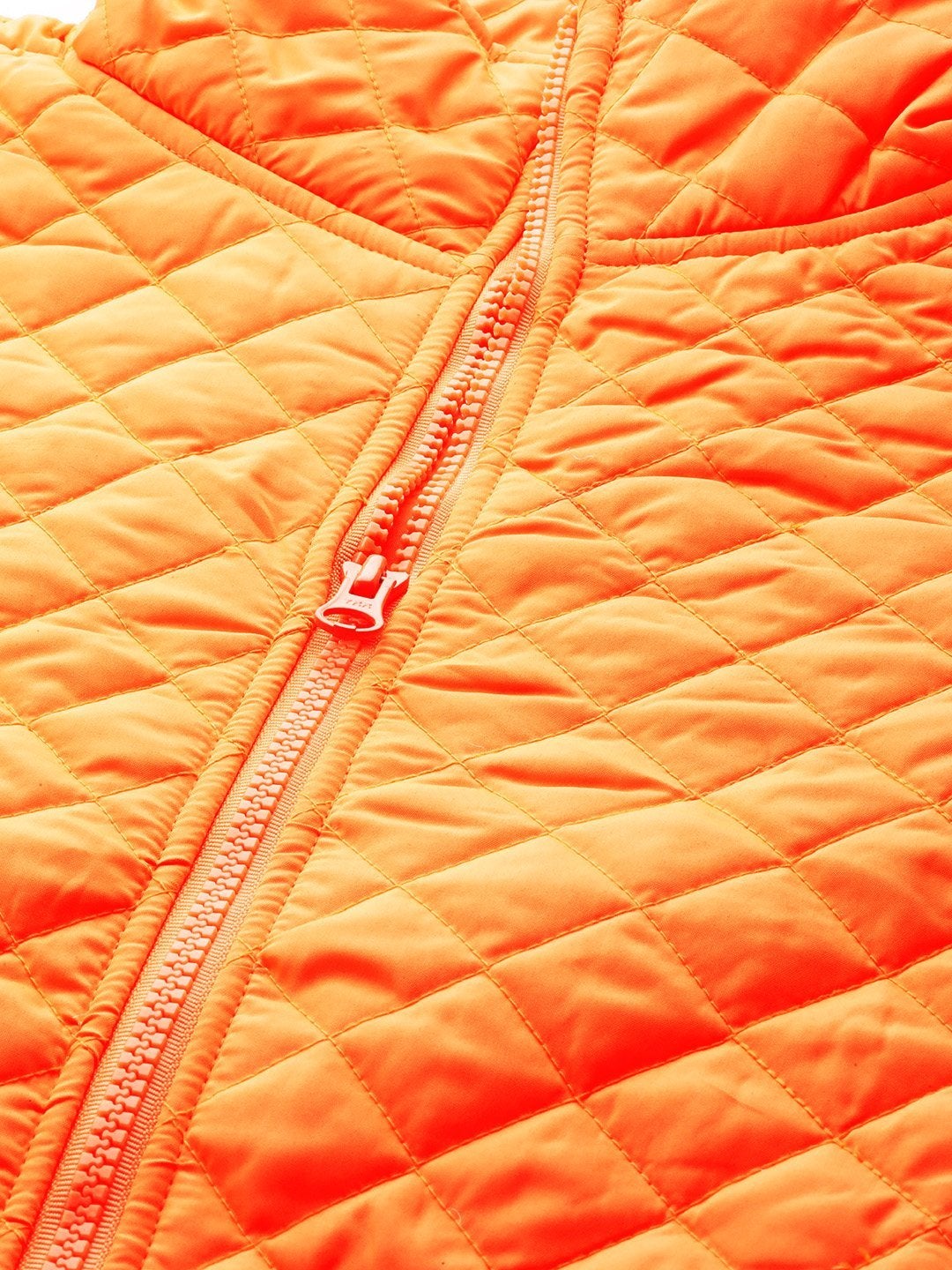 Women's Neon Orange Flap Pockets Quilted Puffer Jacket