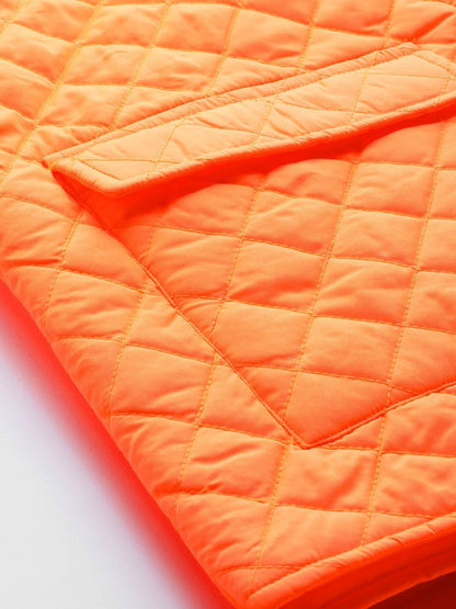 Women's Neon Orange Flap Pockets Quilted Puffer Jacket
