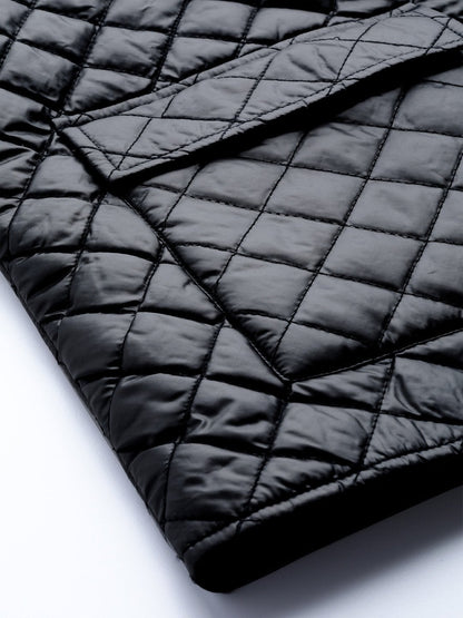 Women's Black Flap Pockets Quilted Puffer Jacket