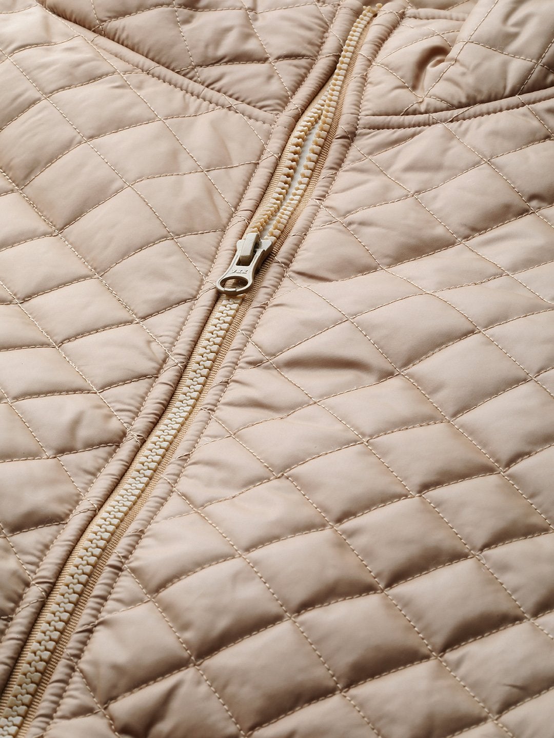 Women's Khaki Flap Pockets Quilted Puffer Jacket