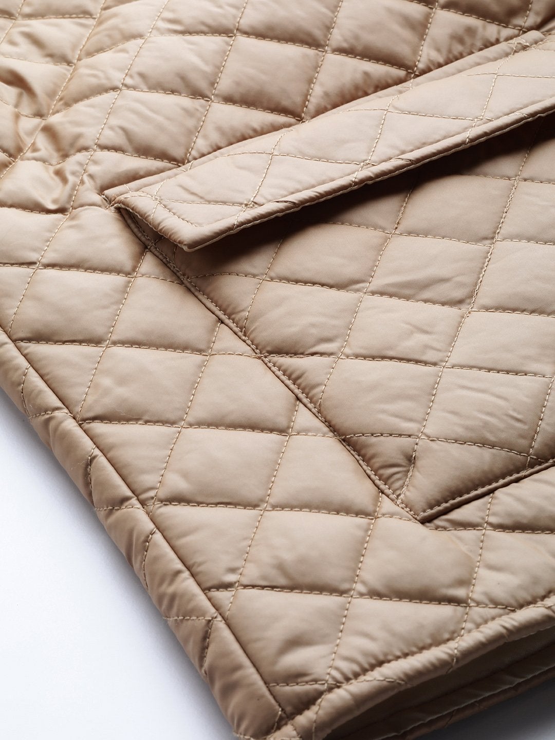 Women's Khaki Flap Pockets Quilted Puffer Jacket