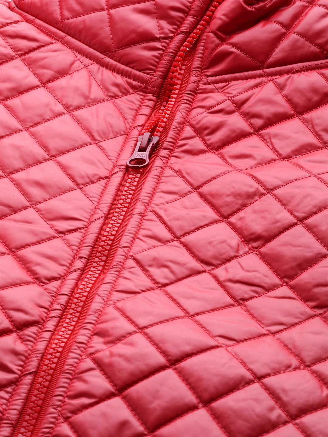Women's Red Flap Pockets Quilted Puffer Jacket