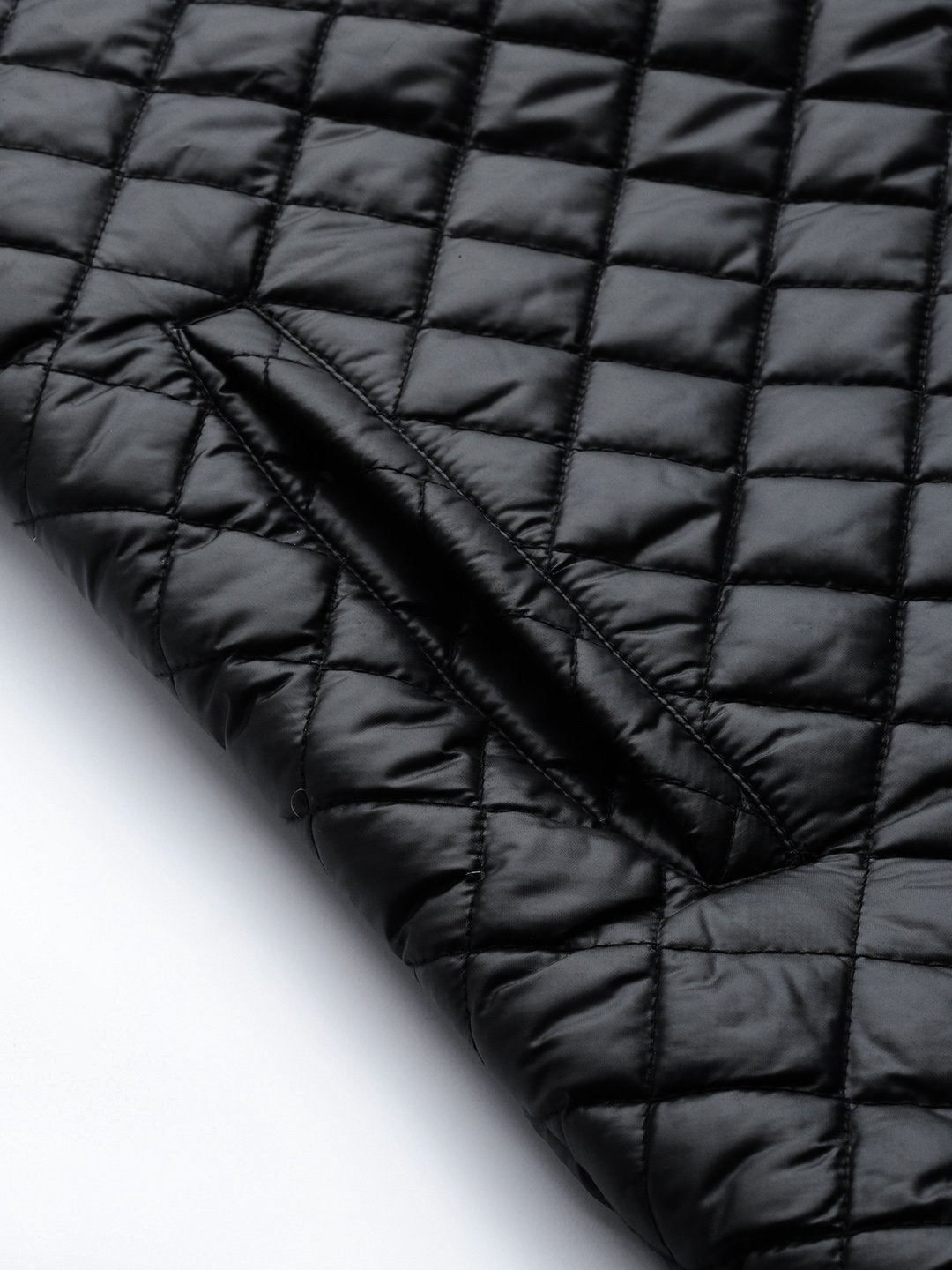 Women's Black Contrast Zipper On Sleeves Quilted Jacket