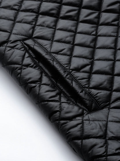 Women's Black Contrast Zipper On Sleeves Quilted Jacket