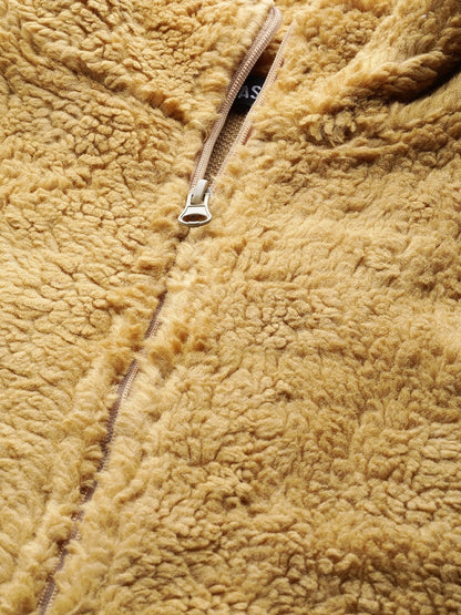 Women's Mustard Drawstring Faux Fur Jacket