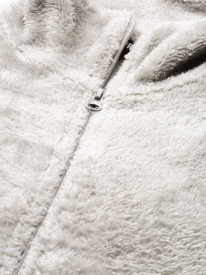 Women's Grey Drawstring Faux Fur Jacket