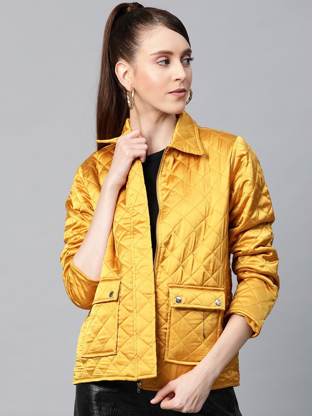 Women's Mustard Satin Quilted Jacket