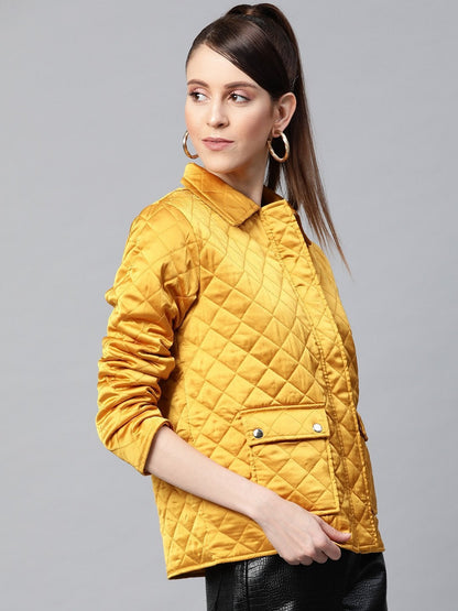 Women's Mustard Satin Quilted Jacket
