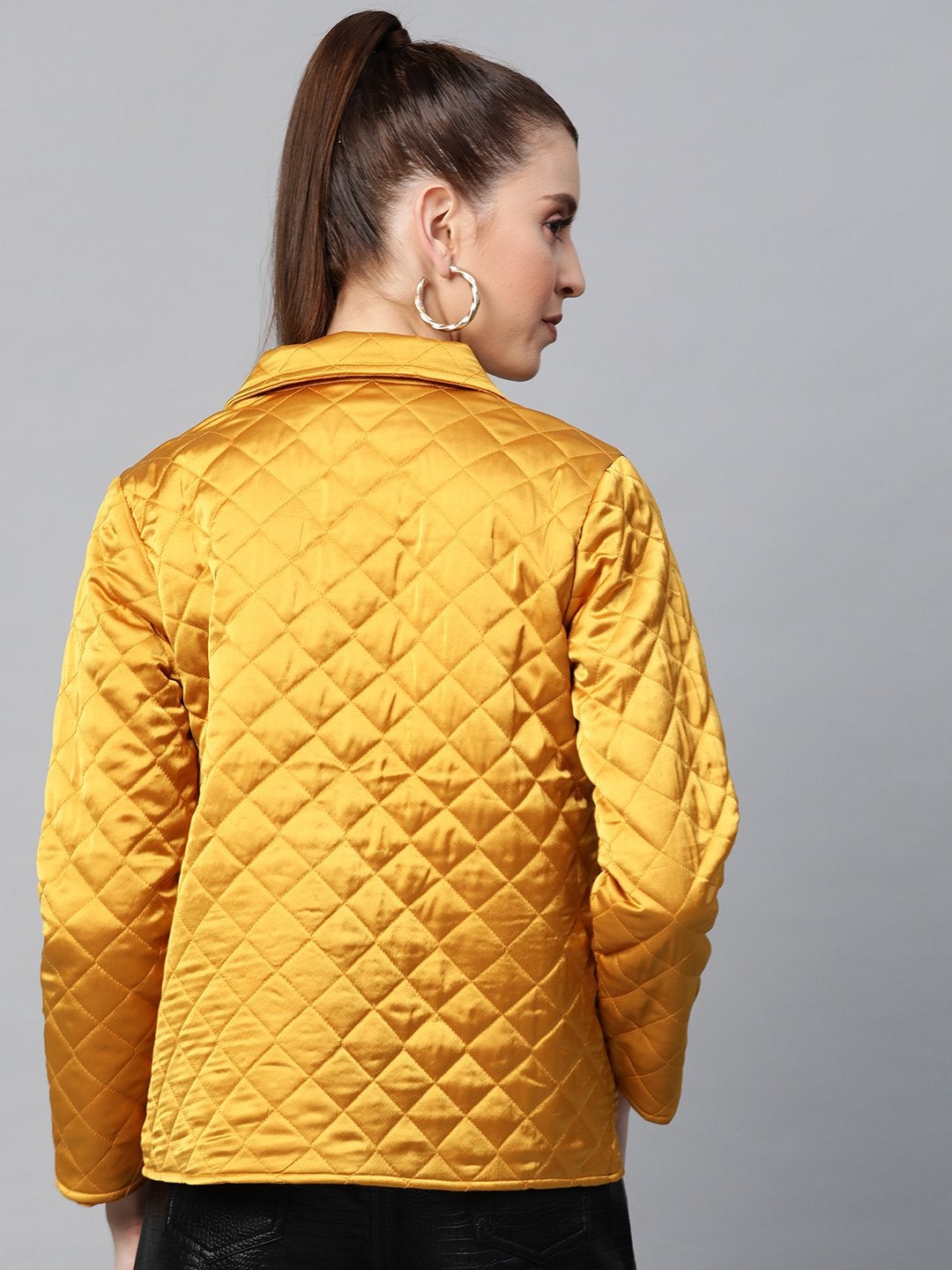 Women's Mustard Satin Quilted Jacket