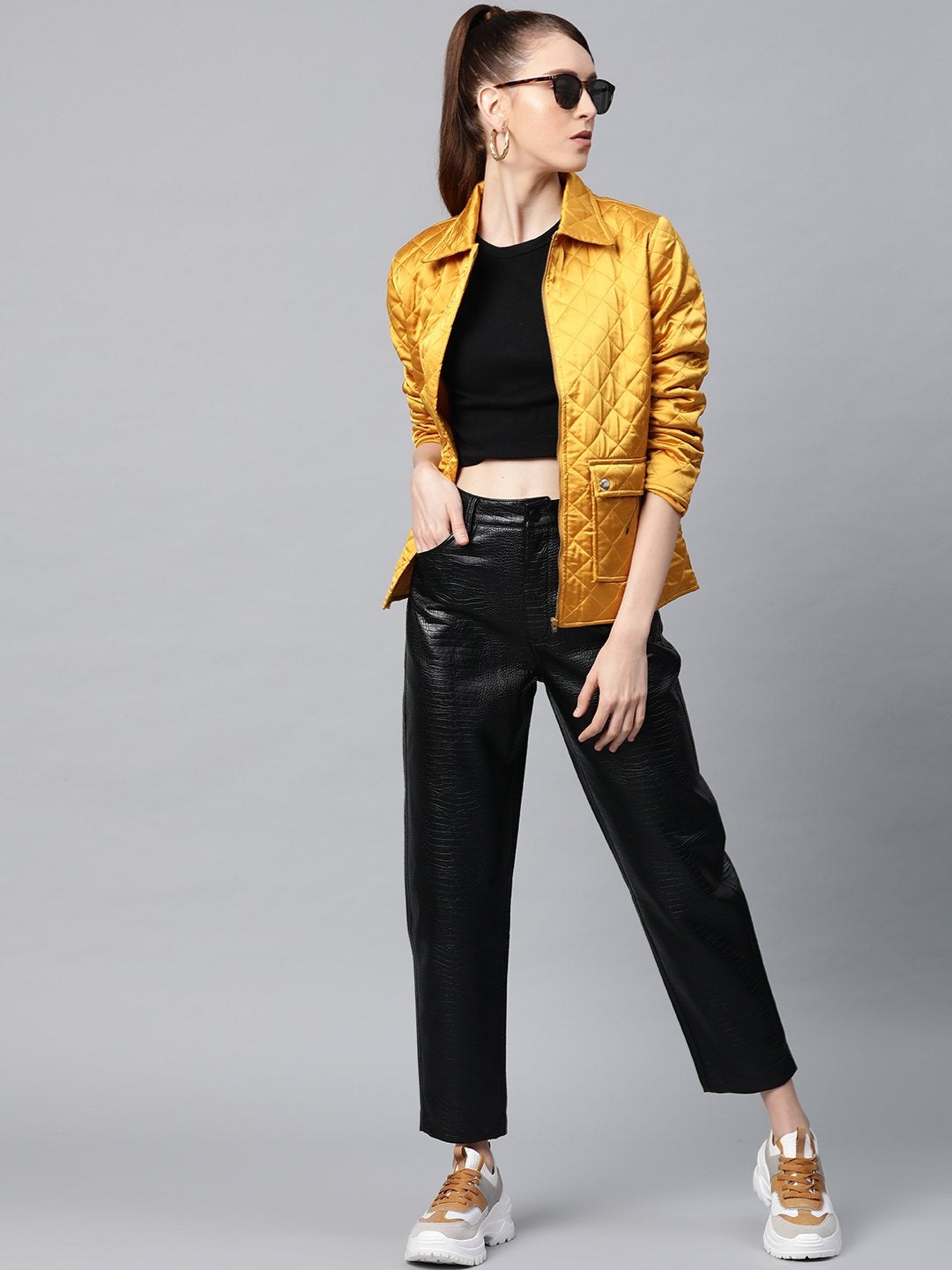 Women's Mustard Satin Quilted Jacket