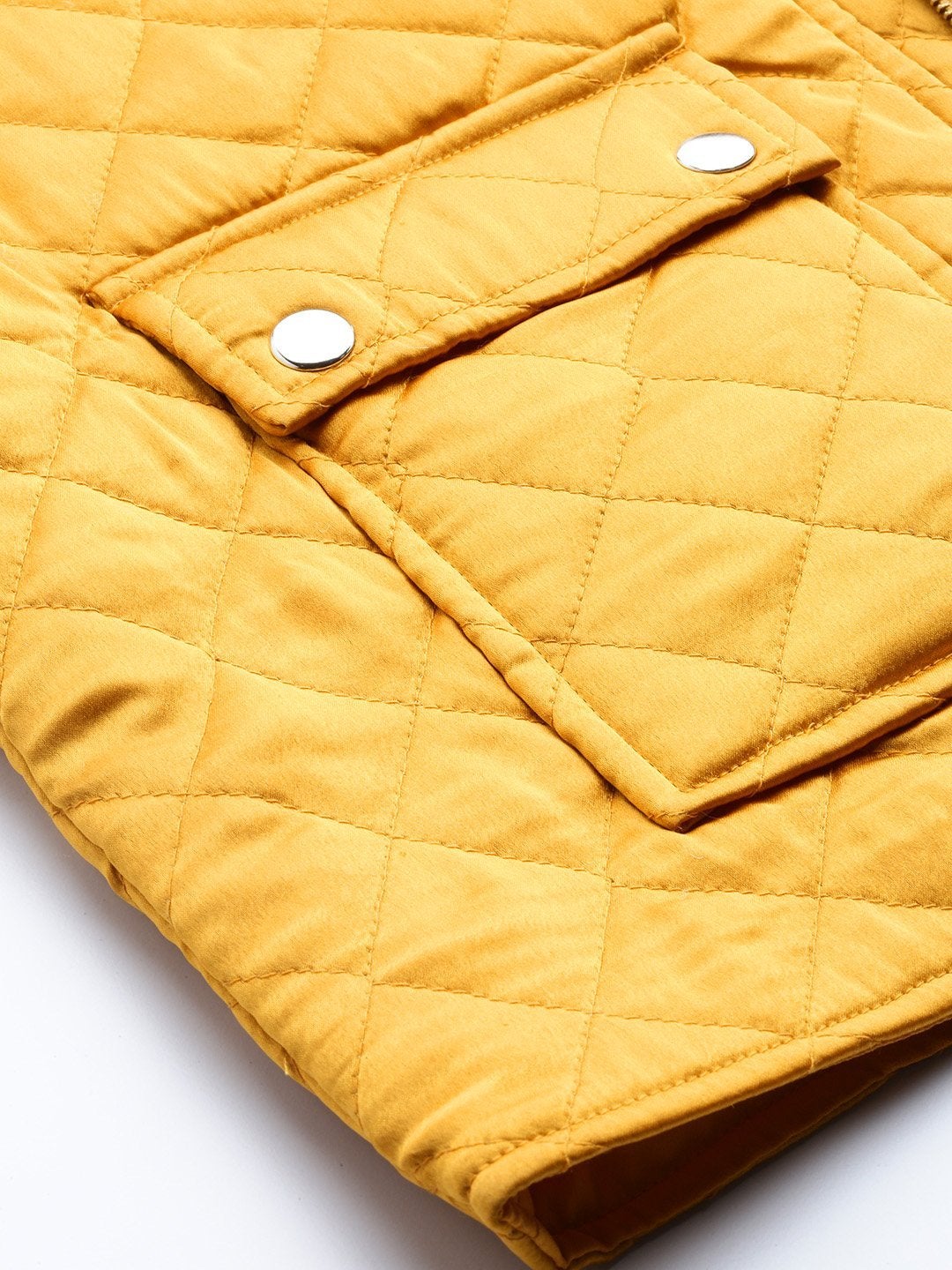 Women's Mustard Satin Quilted Jacket