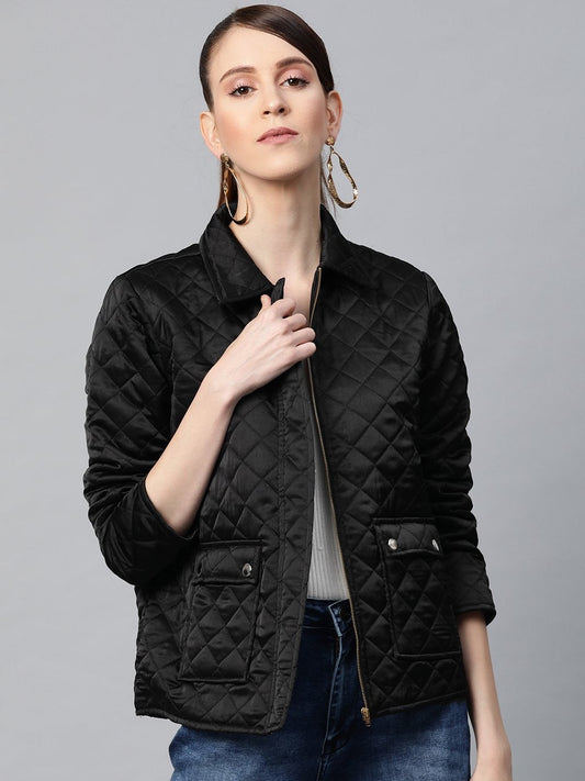 Women's Black Satin Quilted Jacket