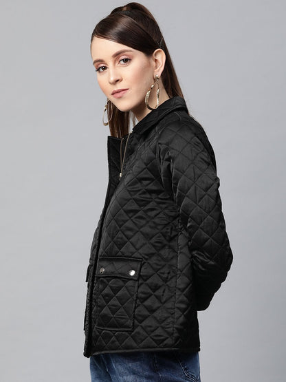 Women's Black Satin Quilted Jacket