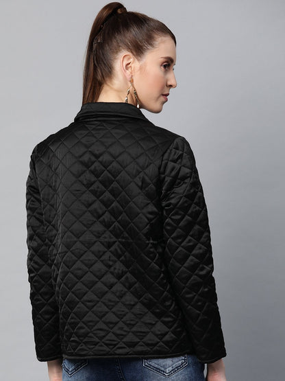 Women's Black Satin Quilted Jacket