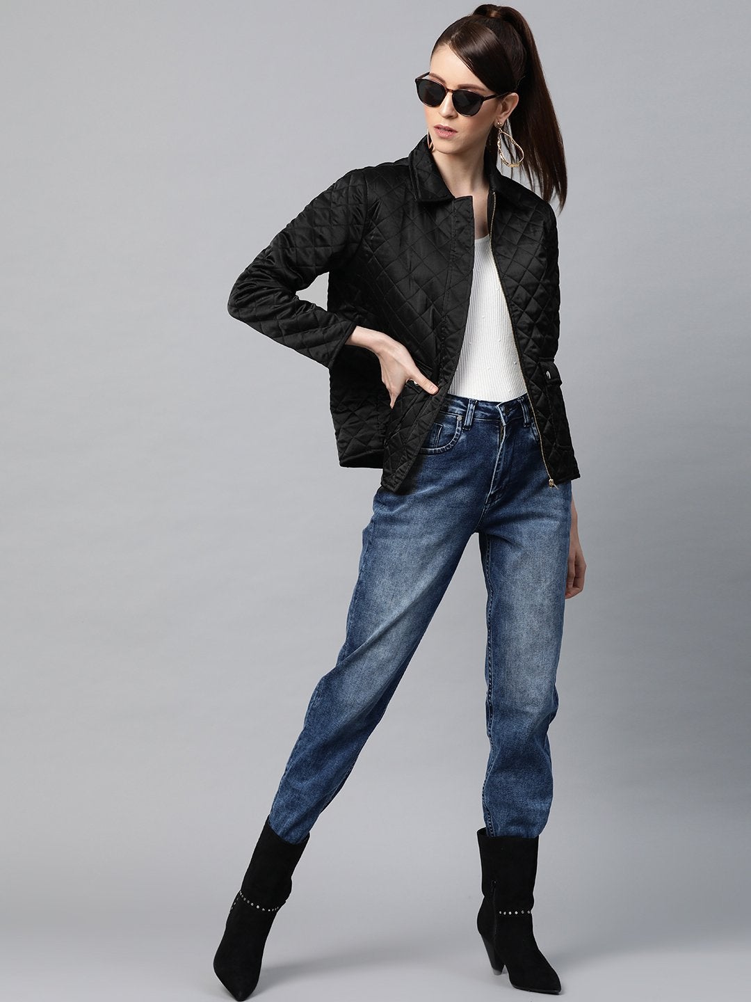 Women's Black Satin Quilted Jacket