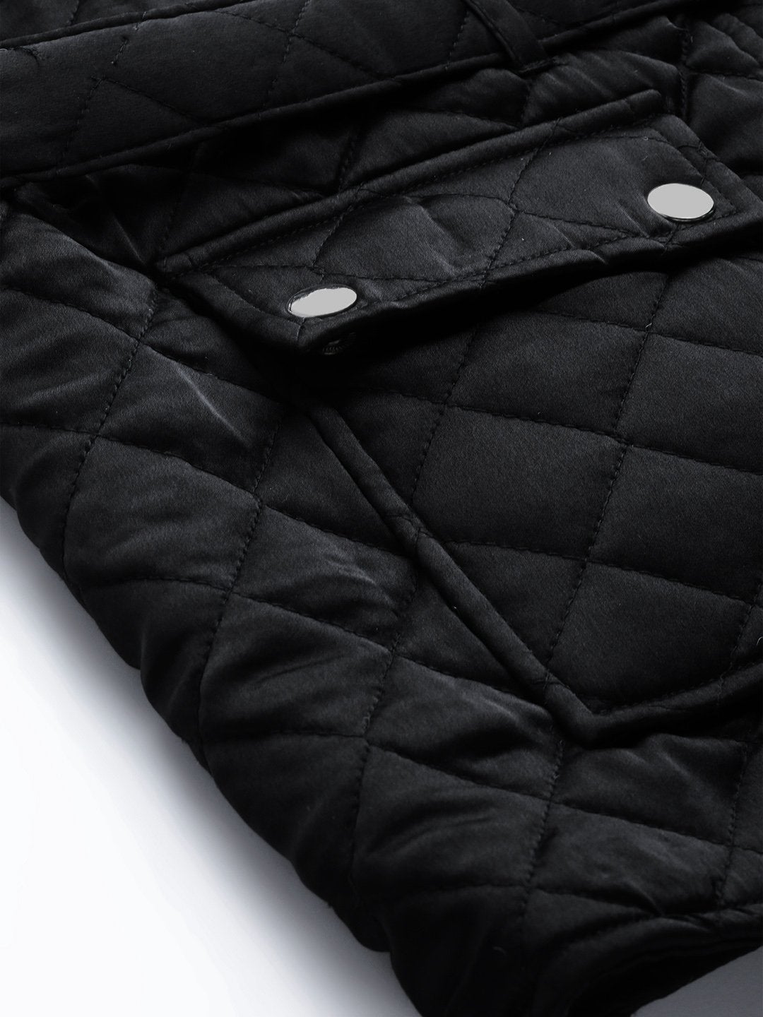 Women's Black Sleeveless Belted Satin Quilted Jacket