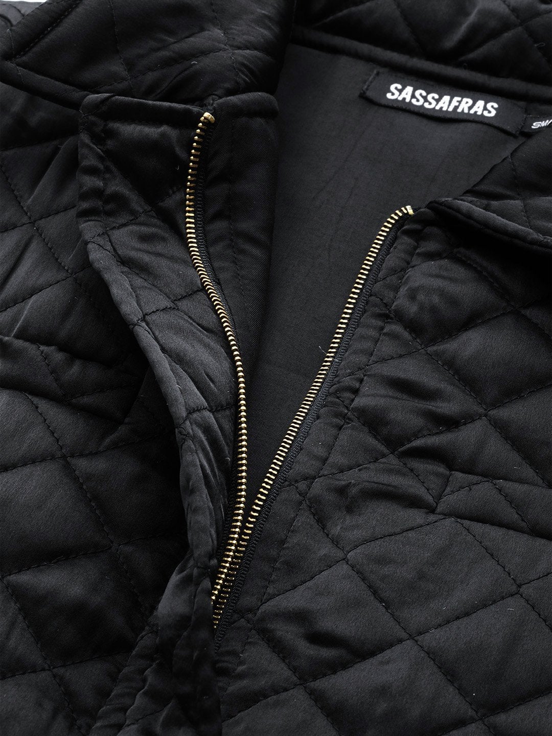 Women's Black Sleeveless Belted Satin Quilted Jacket