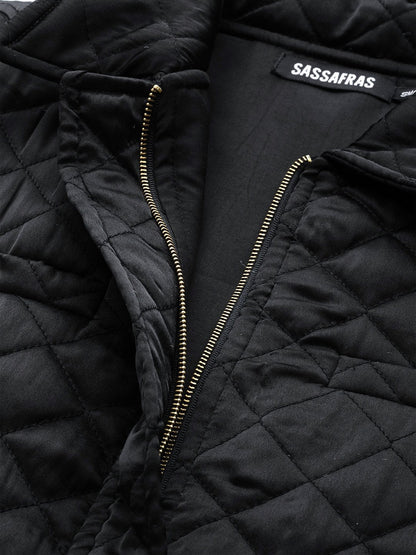 Women's Black Sleeveless Belted Satin Quilted Jacket