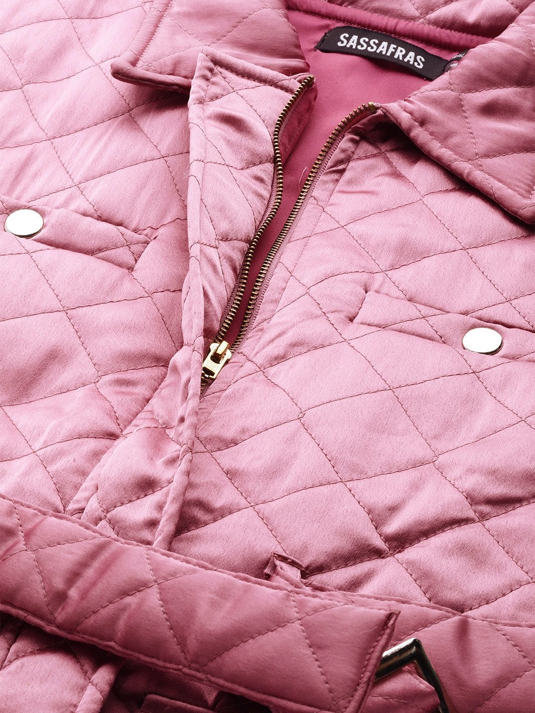 Women's Lavender Sleeveless Belted Satin Quilted Jacket