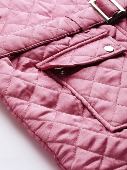 Women's Lavender Sleeveless Belted Satin Quilted Jacket