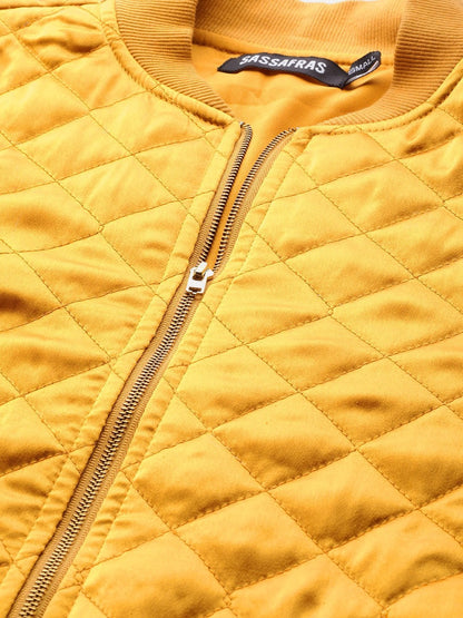 Women's Mustard Satin Quilted Bomber Jacket