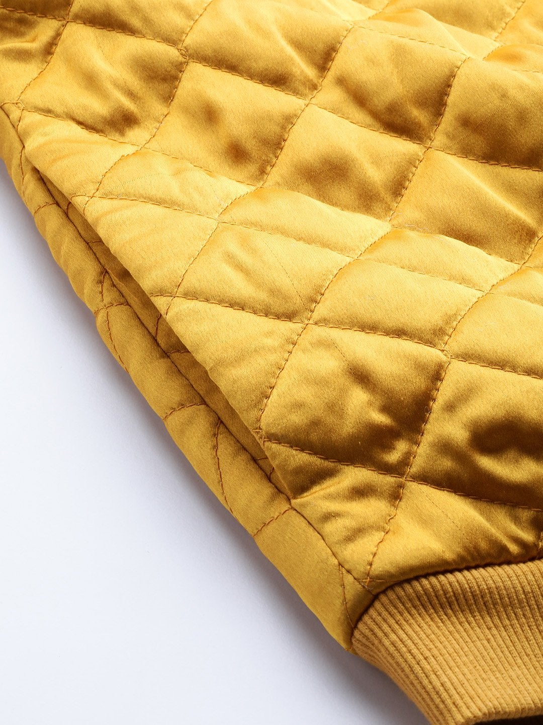 Women's Mustard Satin Quilted Bomber Jacket