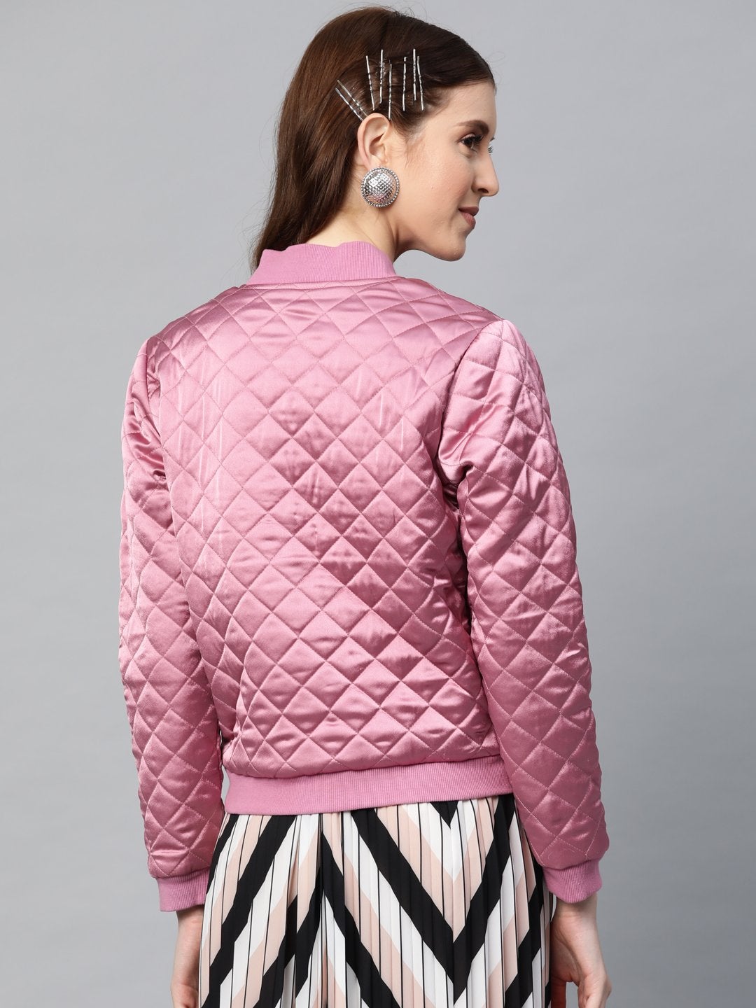 Women's Lavender Satin Quilted Bomber Jacket