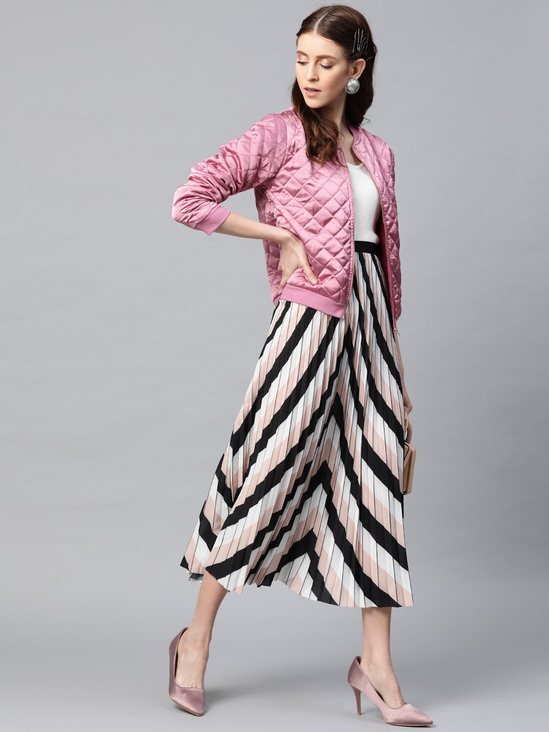 Women's Lavender Satin Quilted Bomber Jacket