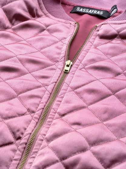 Women's Lavender Satin Quilted Bomber Jacket