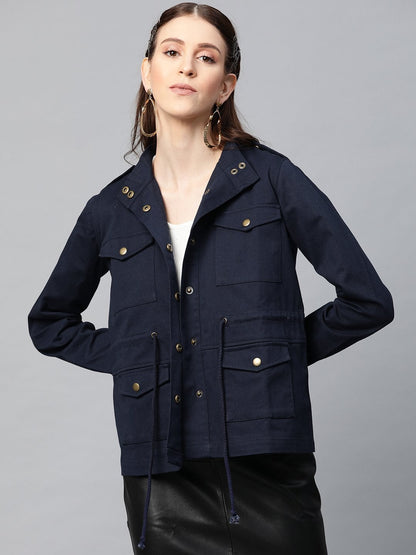 Women's Navy Twill Utility Drawstring Jacket