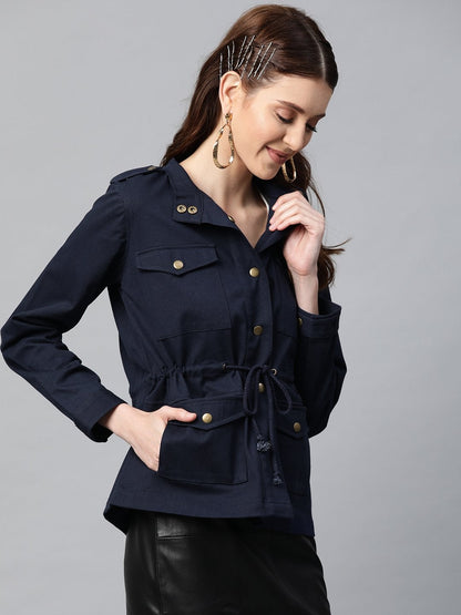 Women's Navy Twill Utility Drawstring Jacket