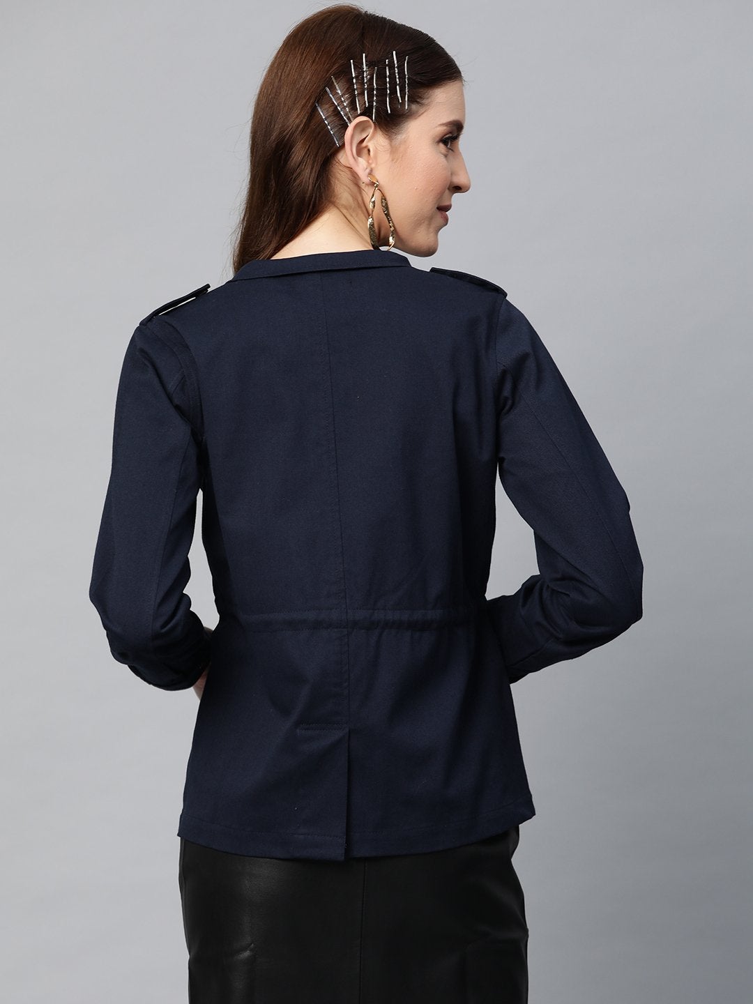 Women's Navy Twill Utility Drawstring Jacket